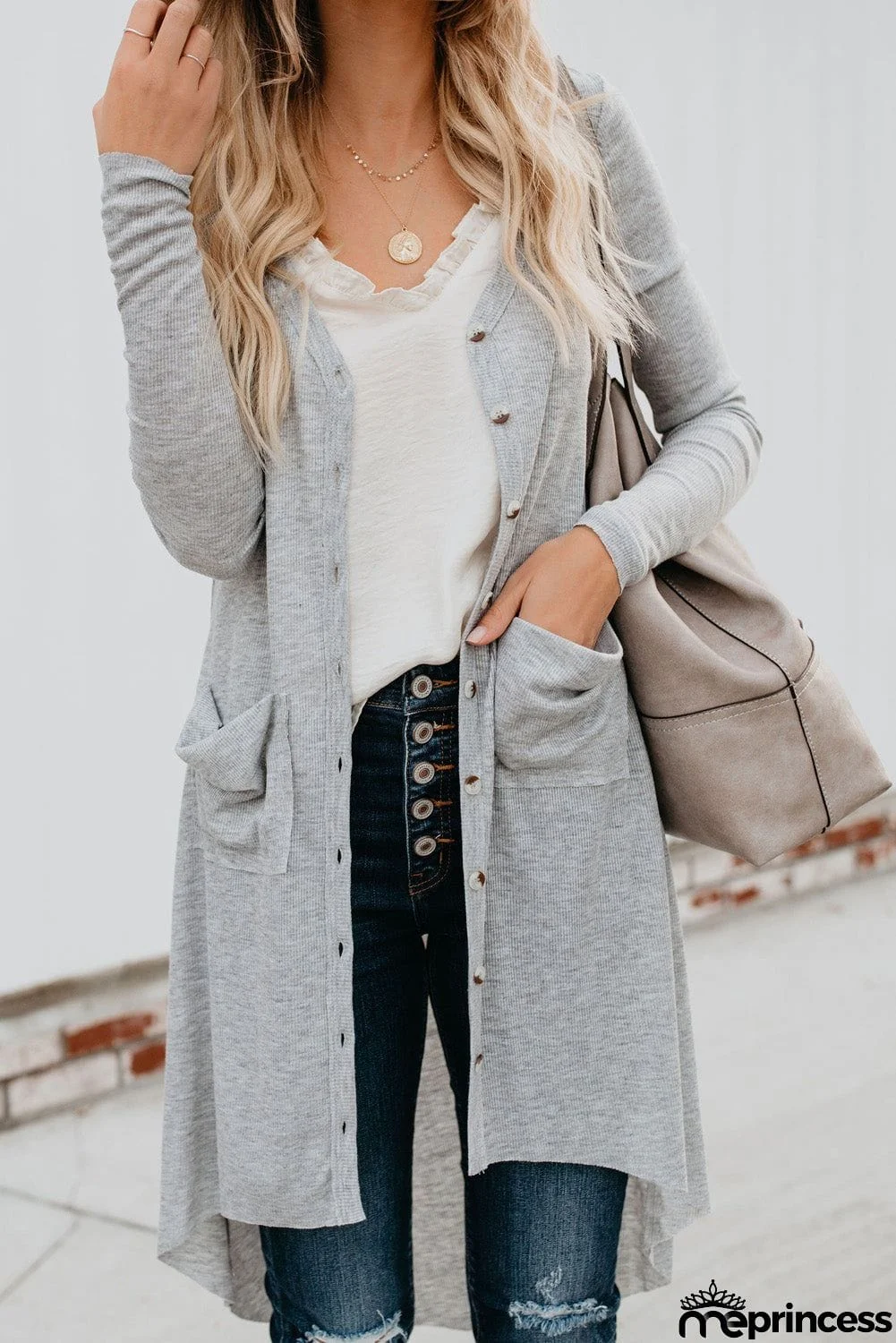 Selected Button Pocketed High Low Cardigan