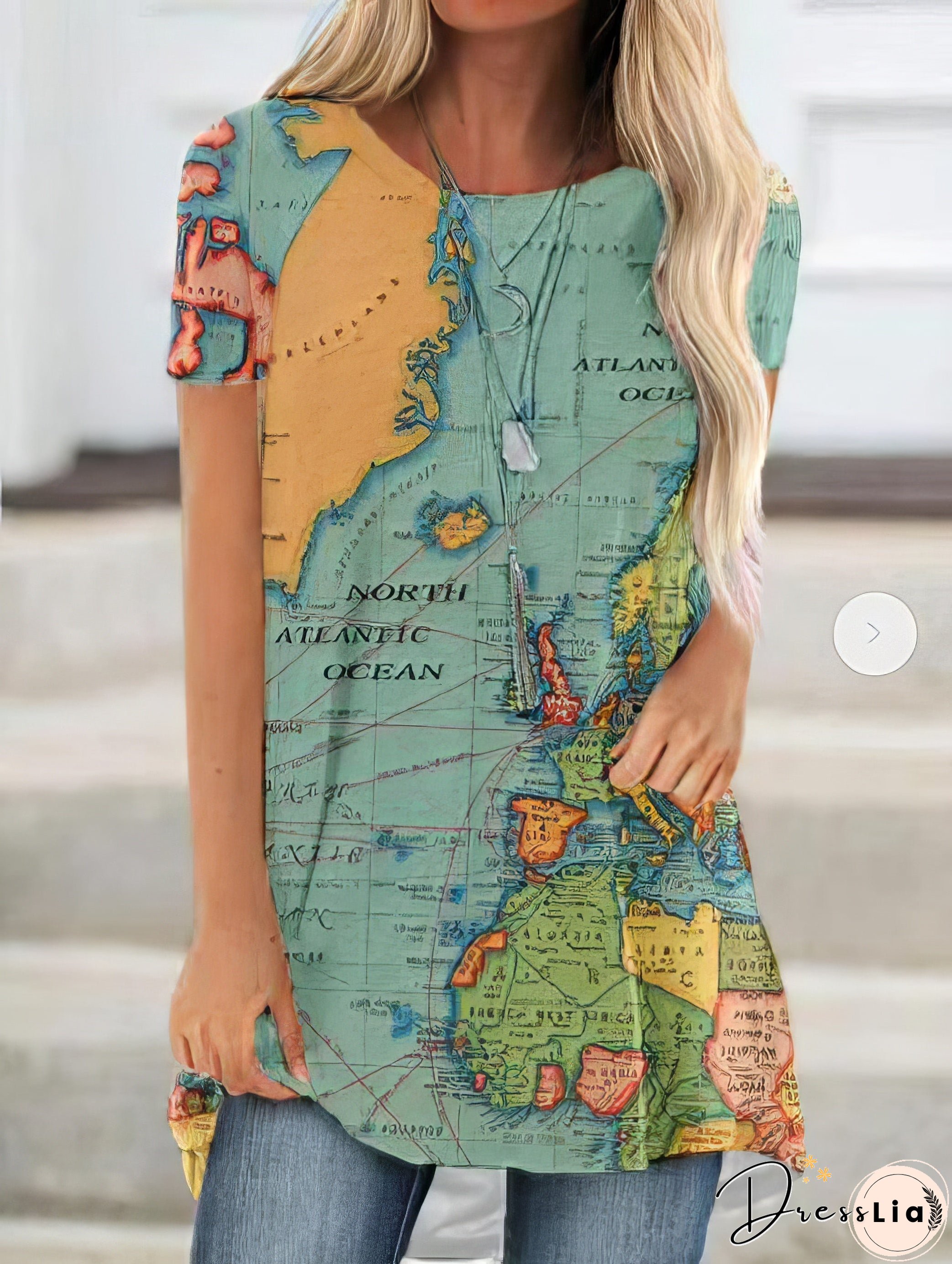 Loose Map Print Short-sleeved T-shirt