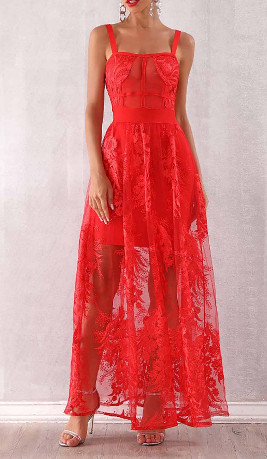 Floral Corset Lace Maix Dress In Red Miss Lee Label