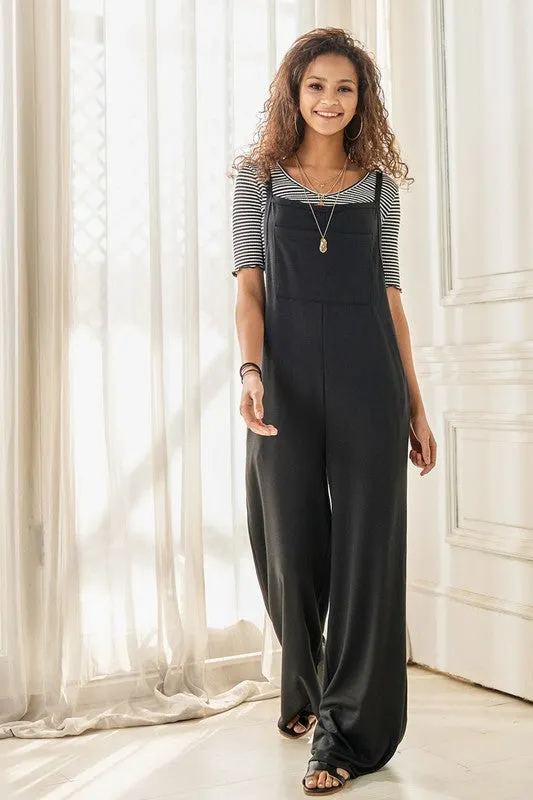 Plus Boho Terry Wide Leg Jumpsuits with Pocket