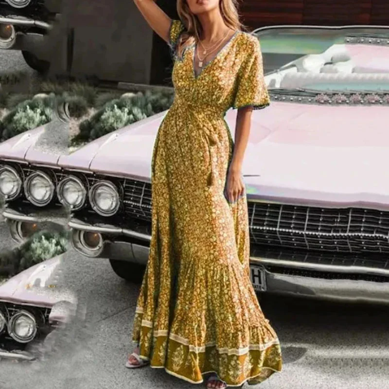 Bohemian V-neck Print Dress