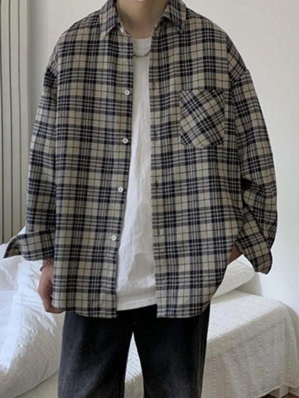 Brownm Men's Long Sleeve Checkered Shirt