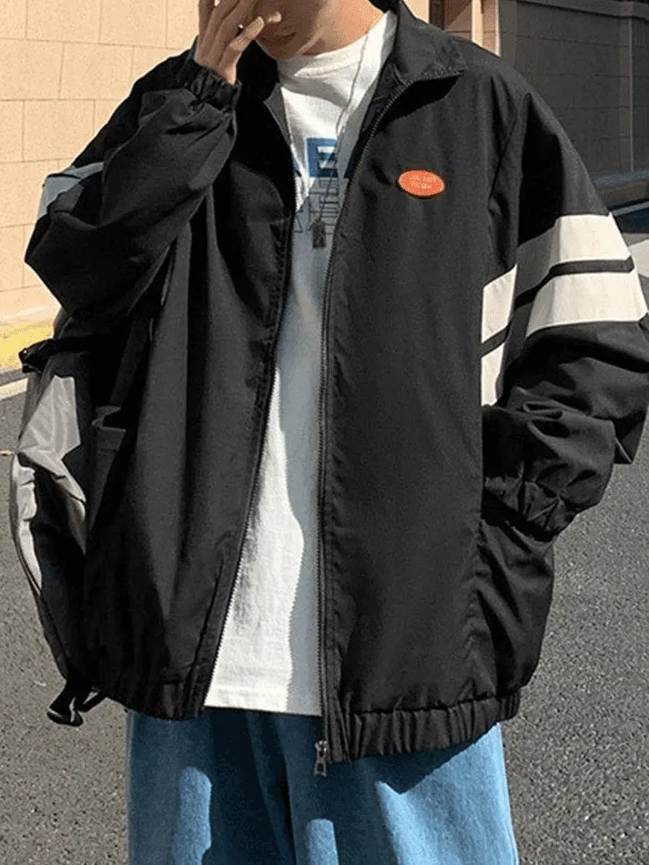 Brownm Men's Contrast Striped Zip Up Jacket