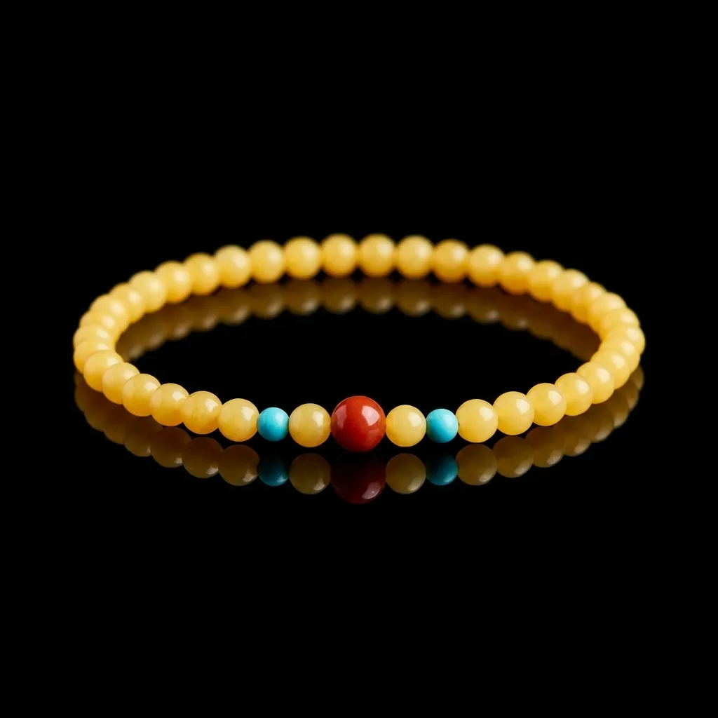 Natural Amber & Turquoise Harmony Bracelet with Southern Red Agate 【4mm】Minning Bracelet