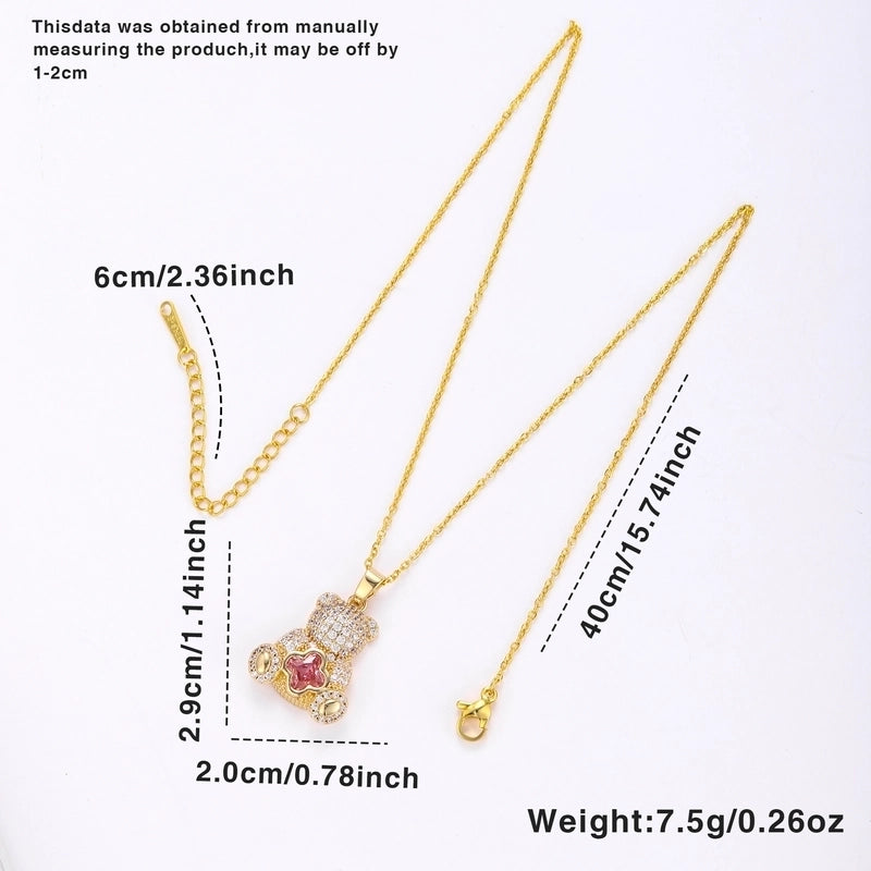 304 Stainless Steel Copper 18K Gold Plated Plating Inlay Bear Zircon Pendant Necklace