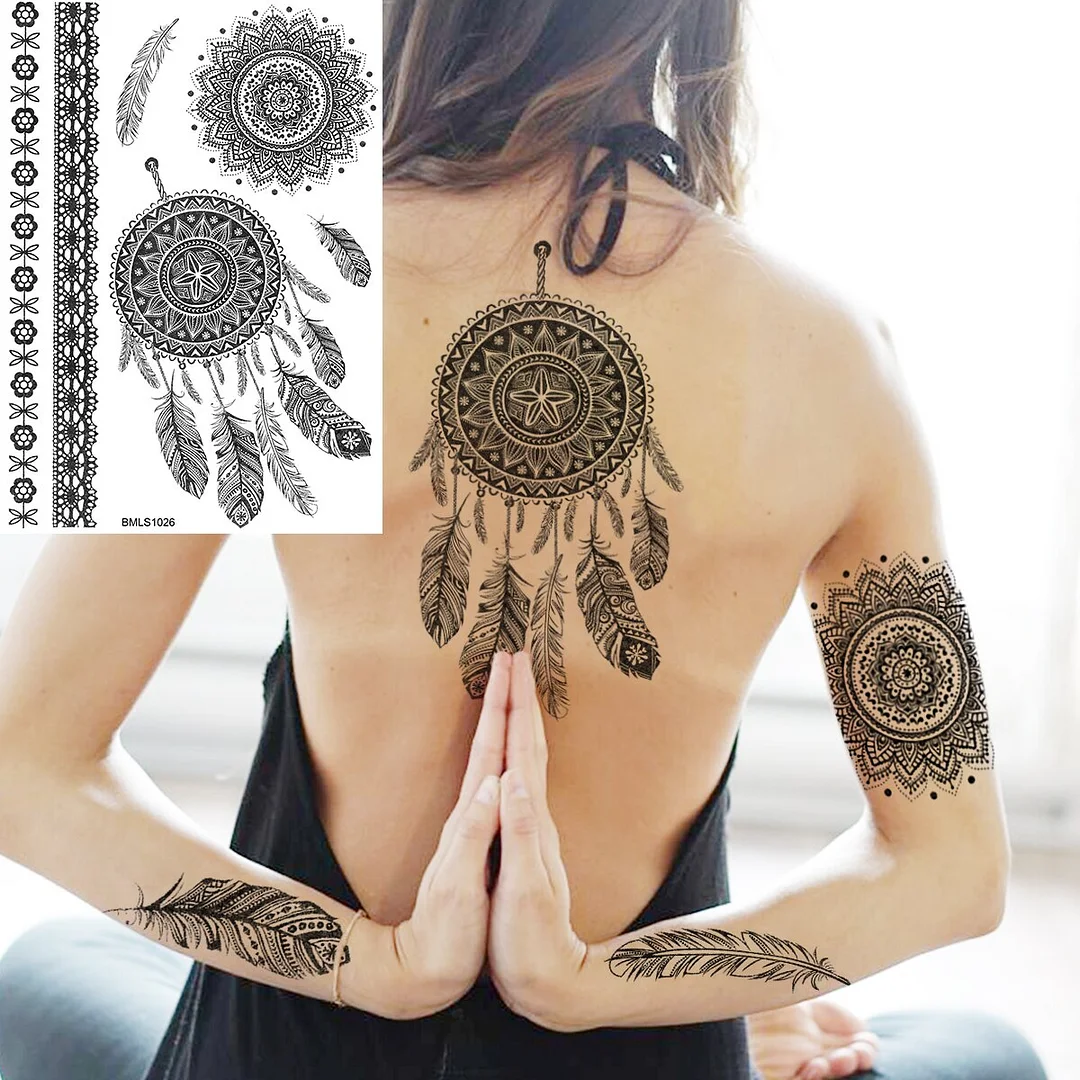 Sdrawing Mandala Lotus Pendant Sexy Henna Temporary Tattoos For Women Underboob Adult Butterfly Feather Fake Tattoo Arm Tatoos
