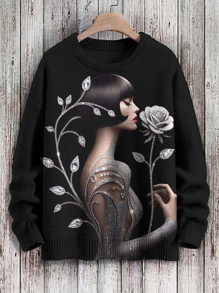 Women's Floral Fashion Woman Graphic Print Knit Sweatshirt