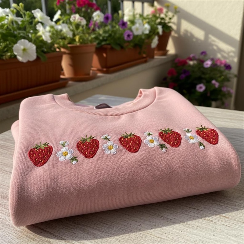 Embroidered Strawberry Daisy Sweatshirt wearshes