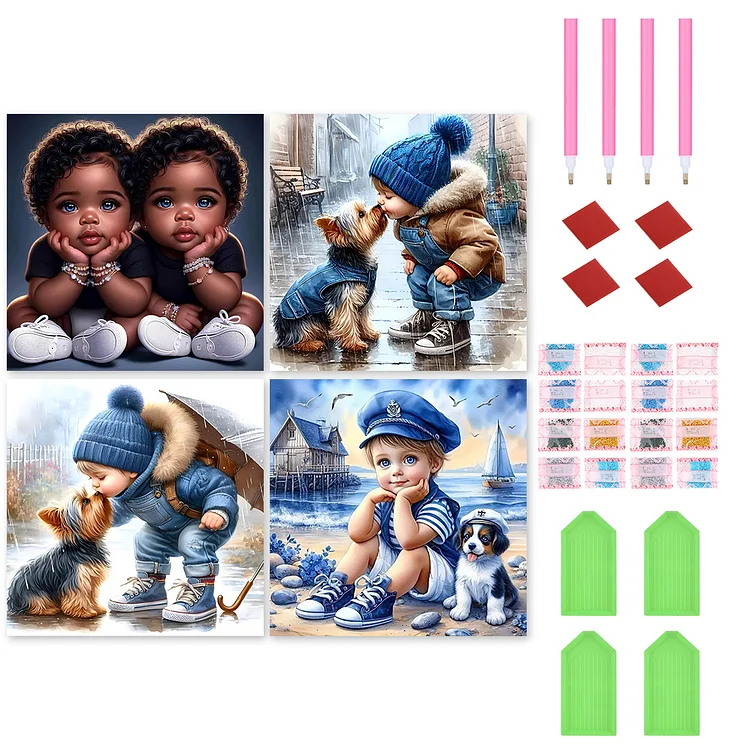 4pcs Boy - Full Round Drill Diamond Painting - 40*40CM(Canvas)