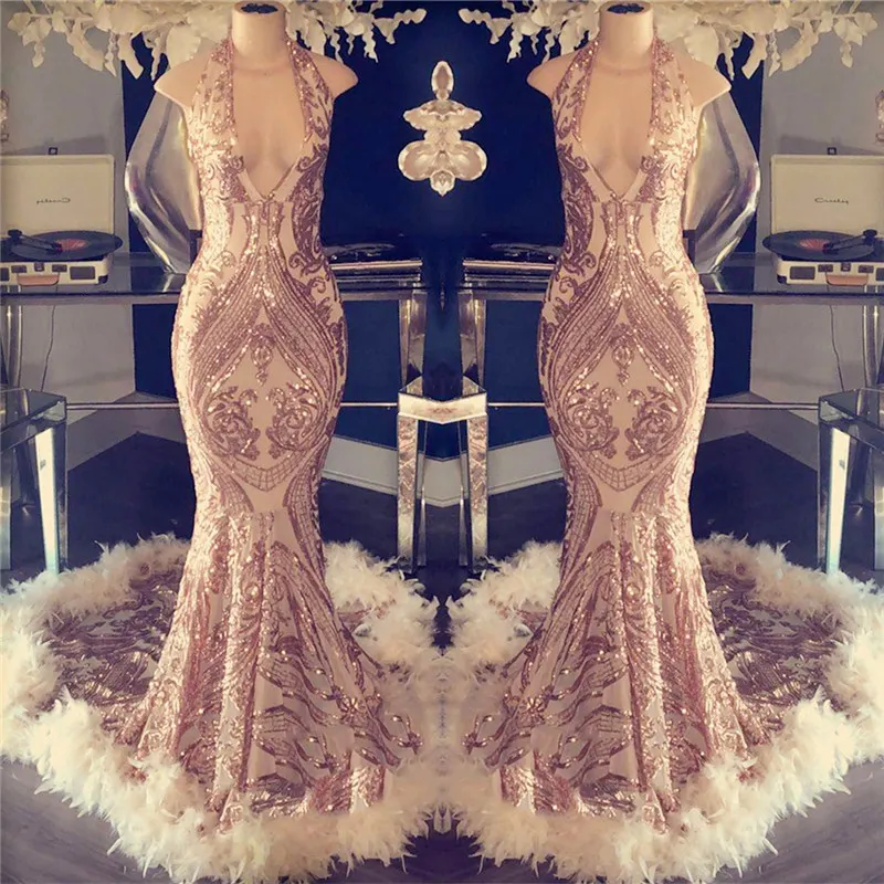 Halter Open Back Lace Mermaid Prom Dresses LBQ1427 main image 1