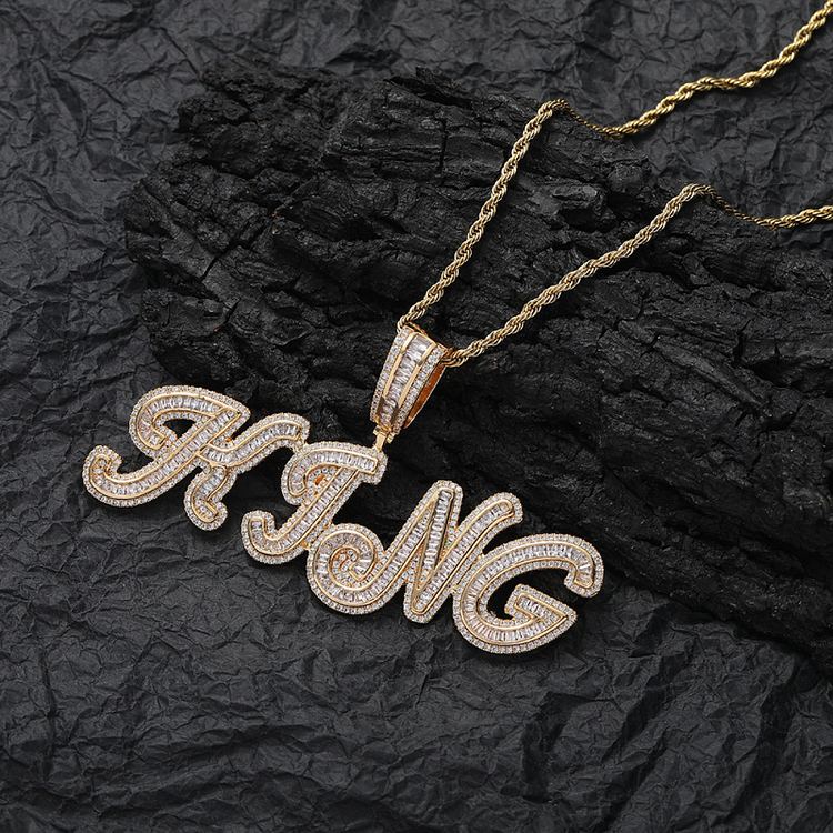 Custom Crystal Name Chain Iced Out Baguette Letters Pendant Necklace