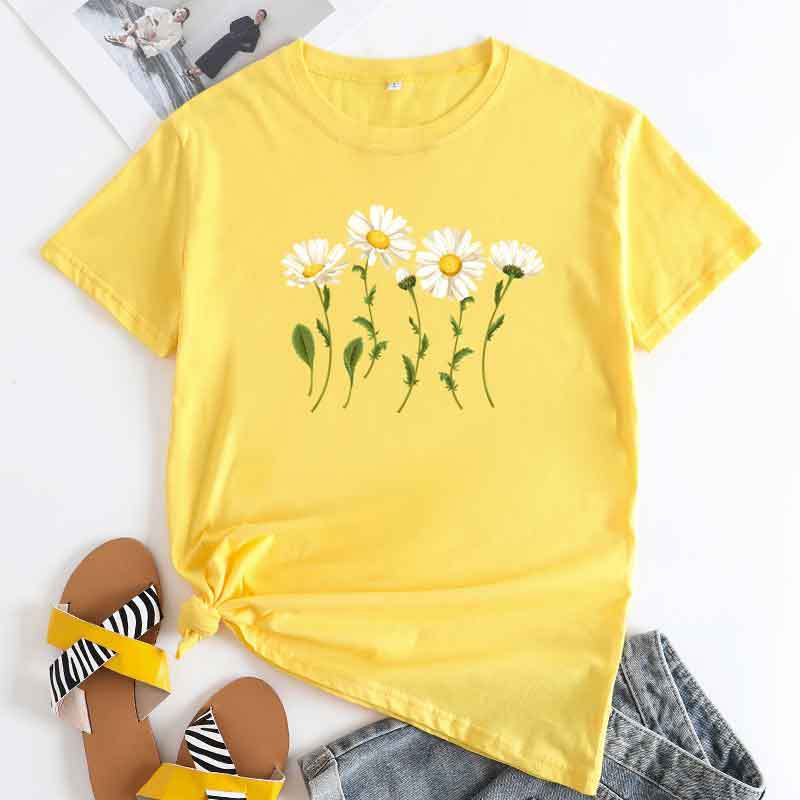 Daisy Print Women's Cotton T-Shirt | ARKGET