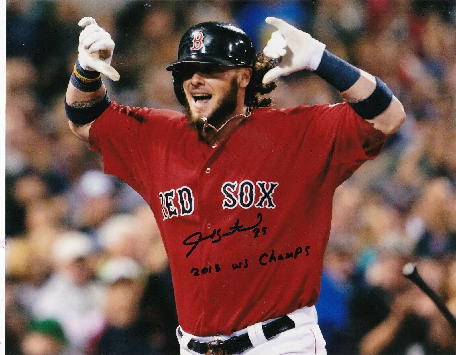 JARROD SALTALAMACCHIA BOSTON RED SOX 2013 WS CHAMPS ACTION SIGNED 8x10