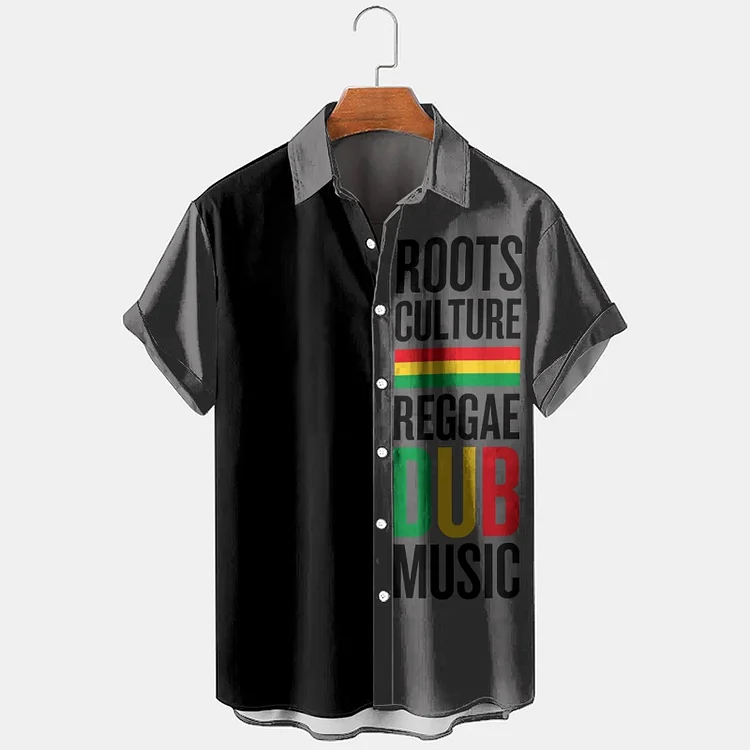 BrosWear Men's Reggae Music Festival Letter Printed Short Sleeved Shirt