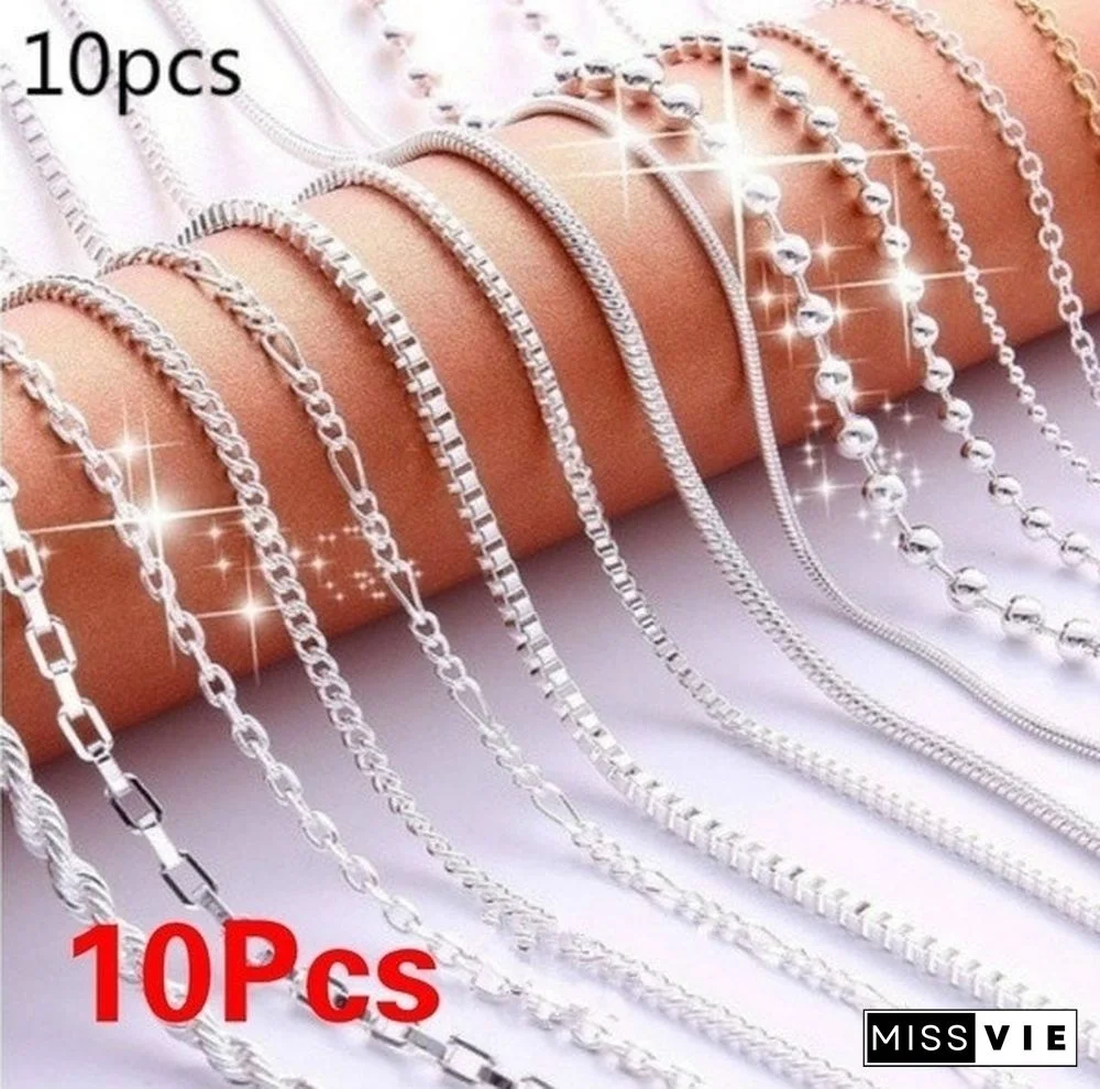 5/10/20pcs Mix 10 Styles Random 18 Genuine 925 Silver Link Necklace Set Chains+Lobster Clasps 925 PlatingTag