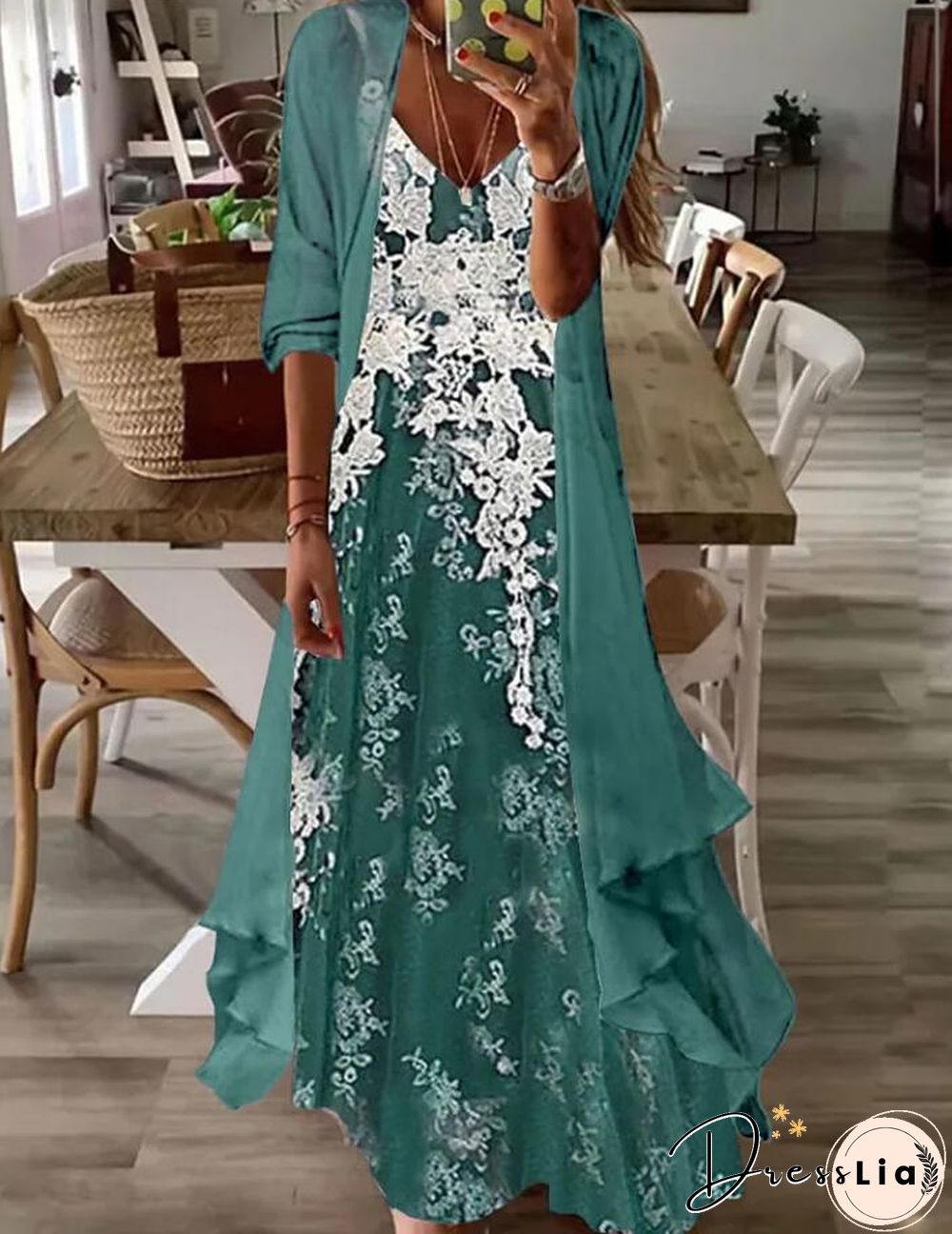 Fake Two-piece Half-sleeve Printed Pleated Casual Sexy Dress