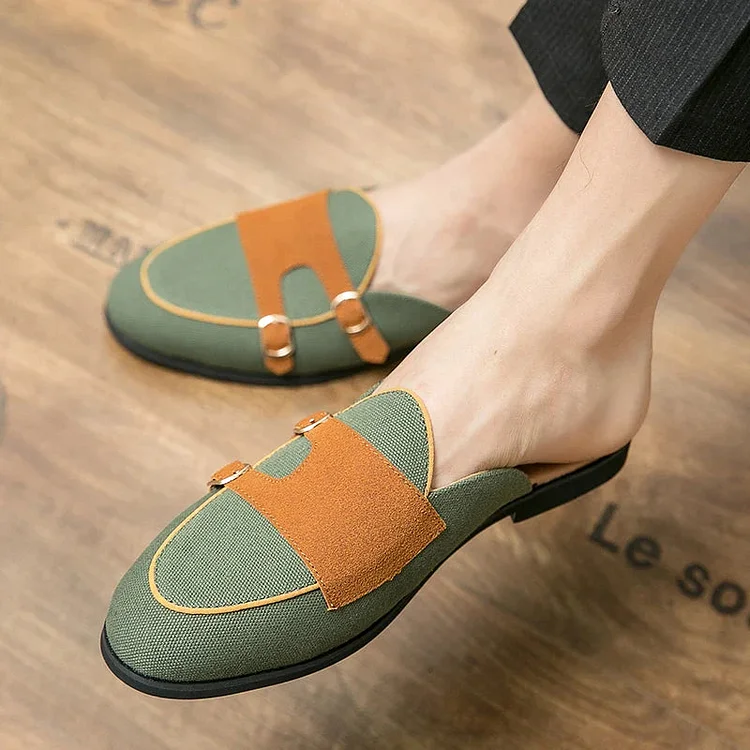 Men Modern Mules With Buckles In a Two-Colour Look shopify Stunahome.com