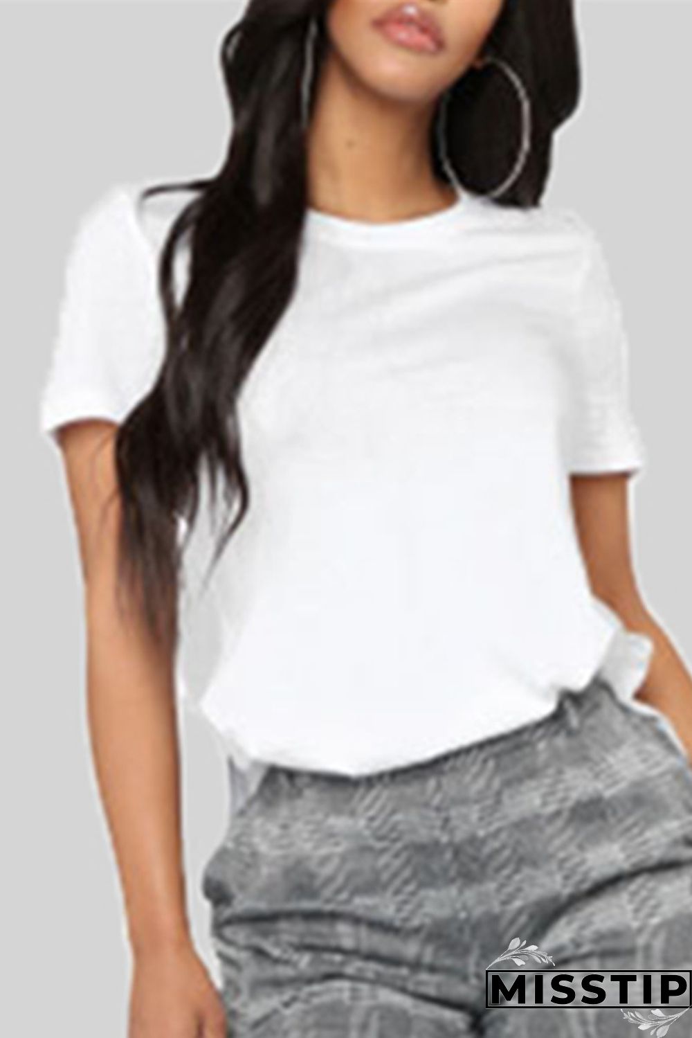 Gray Fashion Casual O Neck Short Sleeve Regular Sleeve Regular Solid Tops