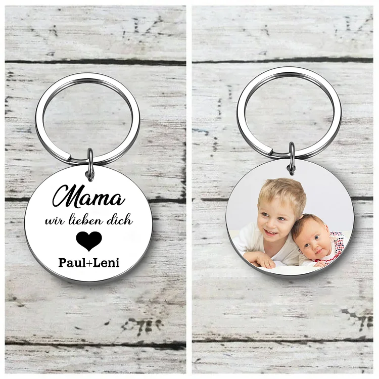 Kettenmachen Personalisierbares Foto & Text Rund Metall-Mama, wir lieben dich-Schlüsselanhänger für Mutter