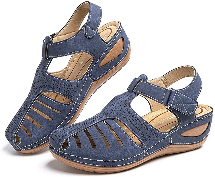 Sale\Blue UK6/39\ Womens Summer Hollow Closed Toe Wedge Casual Sandals  Stunahome.com