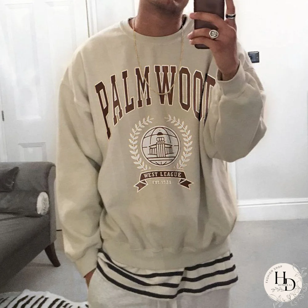 Men's Palawood Letter Print Crew Neck Sweatshirt