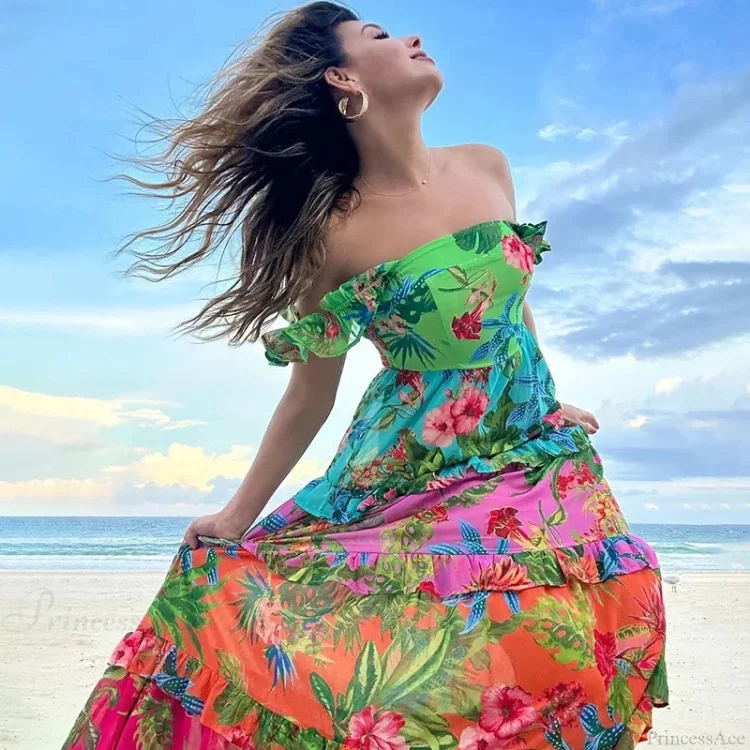 Sling Ruffle Print Skirt Two Piece Set