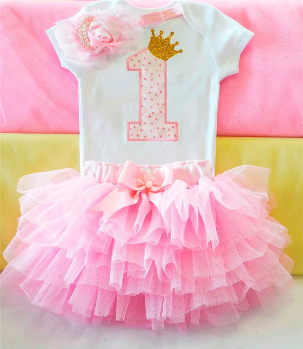 1 Year Girl Baby Birthday Dress Summer New Cotton Kids Baby Clothes First 1st Birthday Christening Dresses For Toddler Girls