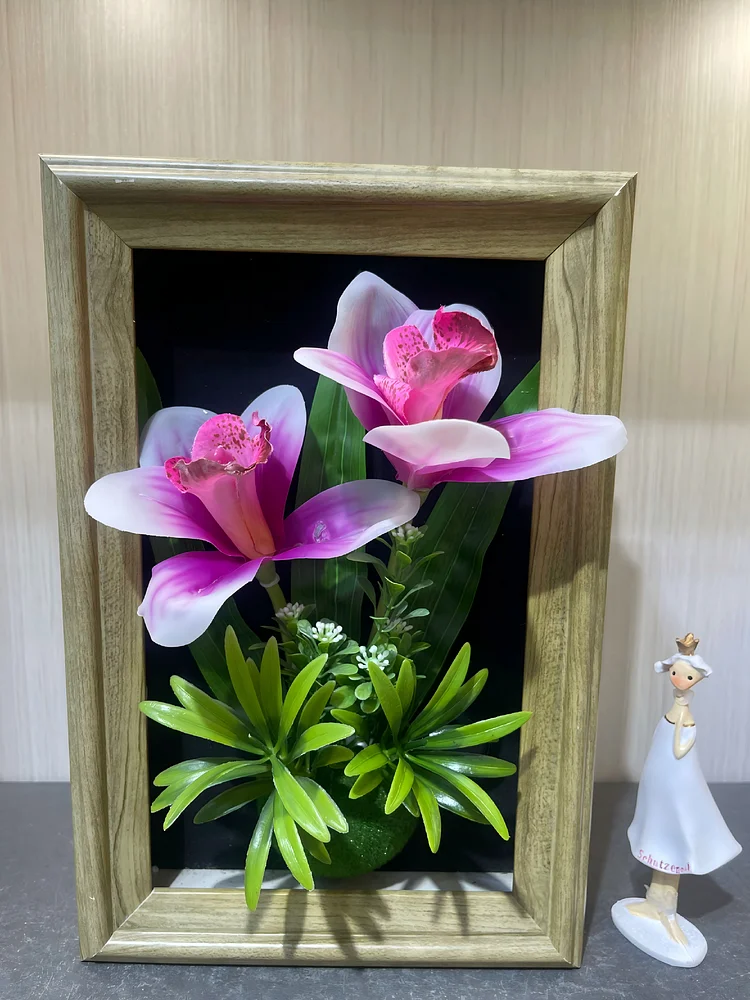 Elegant Pink Orchid Flower in Wooden Frame（Size:8 in*12 in）