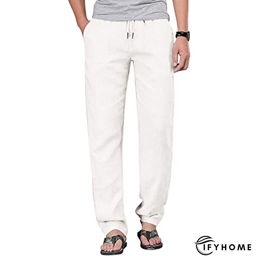 Men's Linen Pants Trousers Summer Pants Beach Pants Drawstring Elastic Waist Plain Breathable Soft Casual Daily Holiday Linen / Cotton Blend Fashion Streetwear Black White Micro-elastic | IFYHOME
