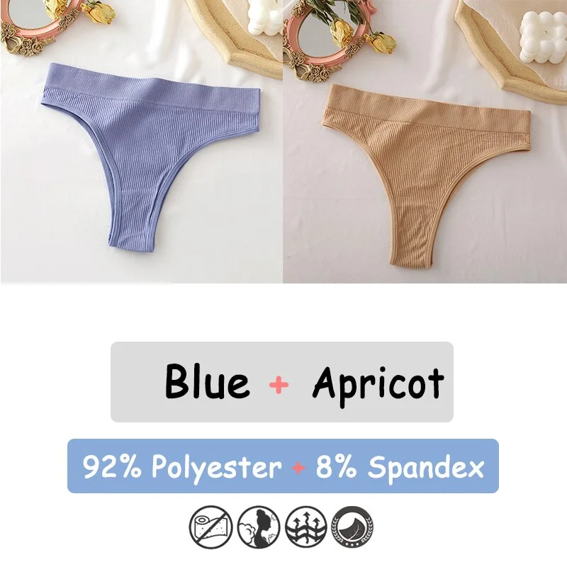 Billionm Women's Thong Seamless High Waisted Women's Panties Sexy Lingerie Comfortable Cotton Briefs Intimates Female Underpants