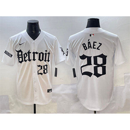 Youth Detroit Tigers #28 Javier Baez White "Motor Gothic Edition" Vapor Premier Limited Stitched Baseball Jersey