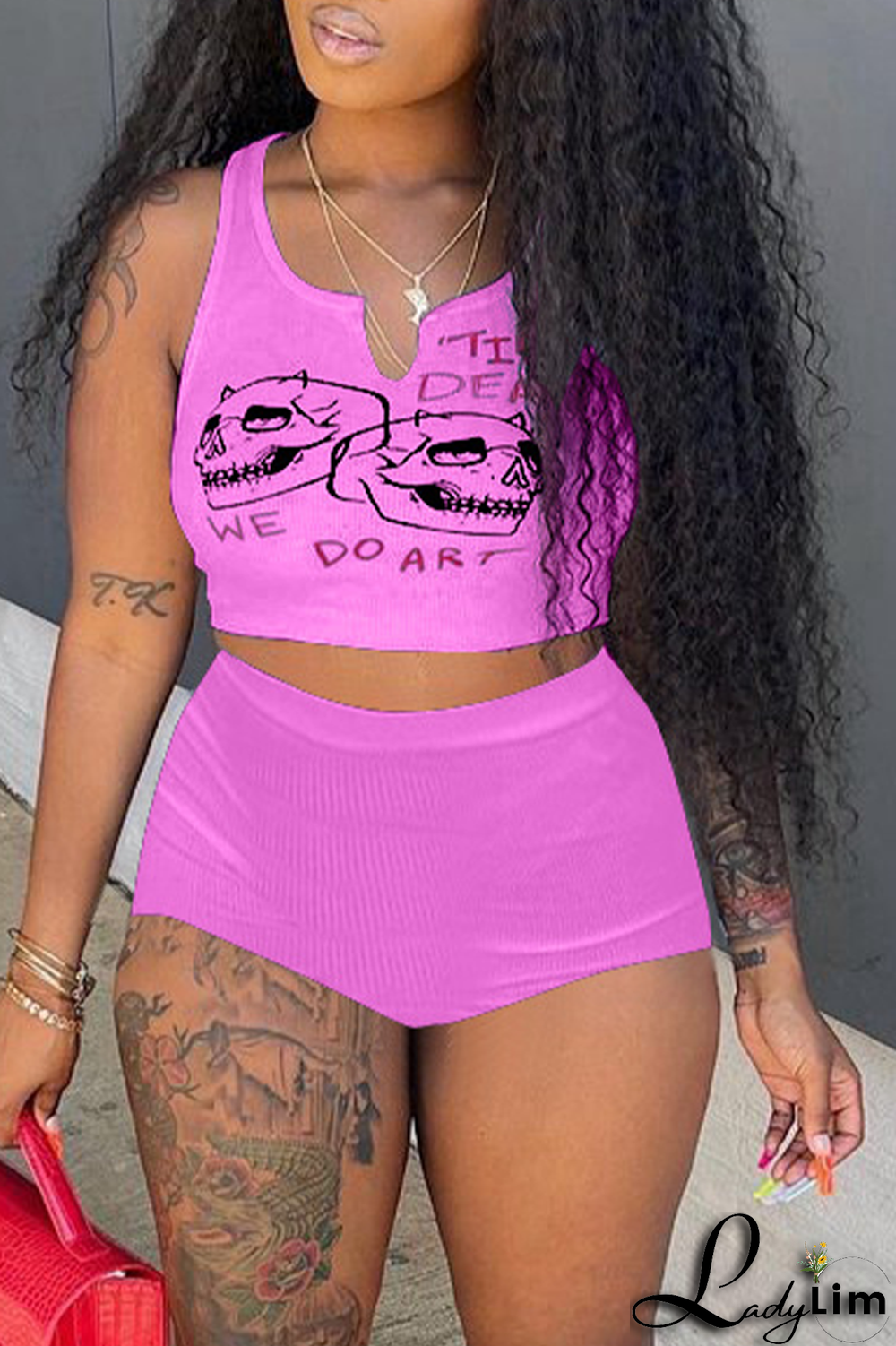 Black Street Print Split Joint U Neck Sleeveless Two Pieces