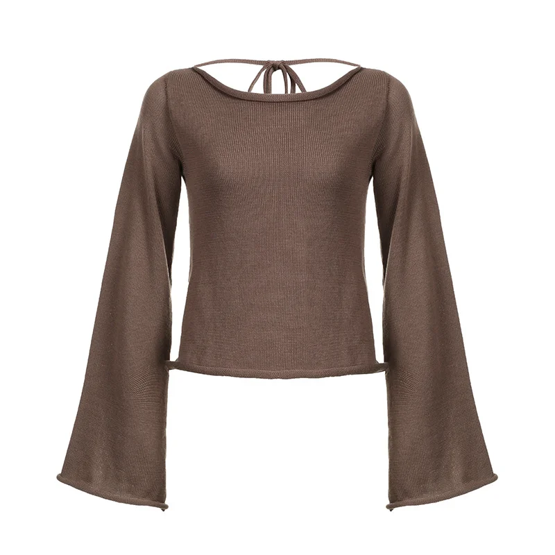 Women Solid Color Backless Lace Up Long Sleeve Knit / DarkAcademias /Darkacademias