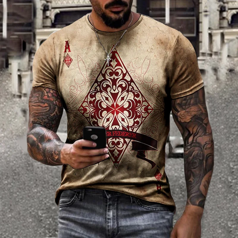 Designer playing cards men's printed T-shirt / [viawink] /