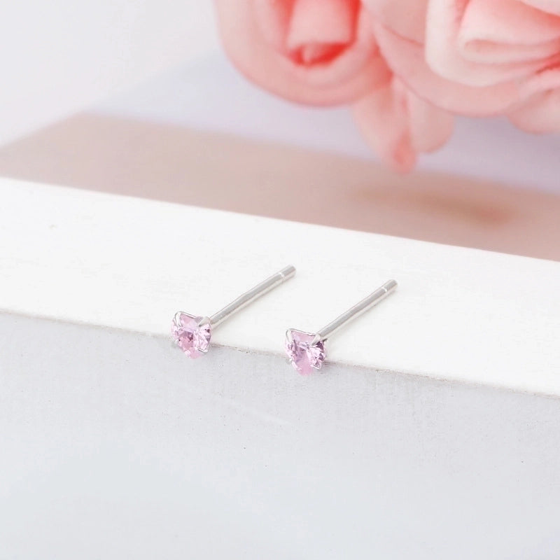 1 Pair 925 Sterling Silver Zircon Heart Shape Ear Studs