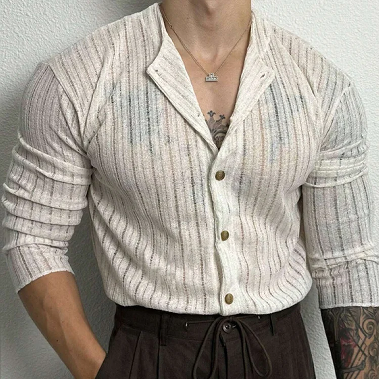 Men's Knitted Openwork Single-Breasted Shirt