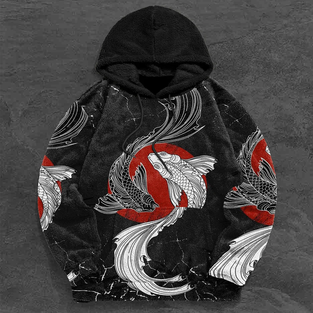 Contrast Casual Vintage Print Plush Hoodies