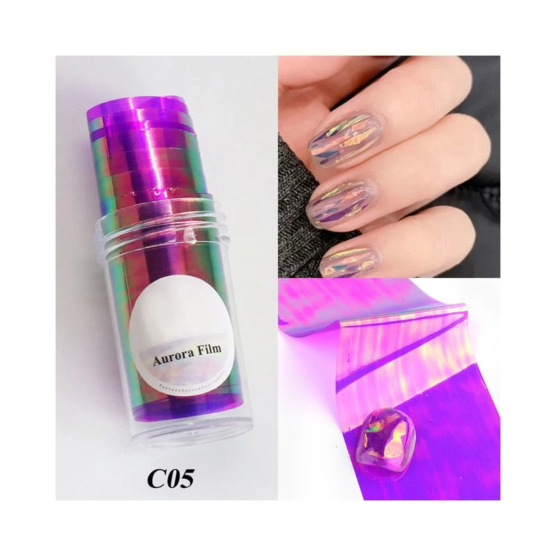 Sparkly Nail Aurora Foils Colorful Transfer Stickers Cellophane Mirror Stickers Sliders Wrap Paper Nail Art Decoration-Nail Inspo