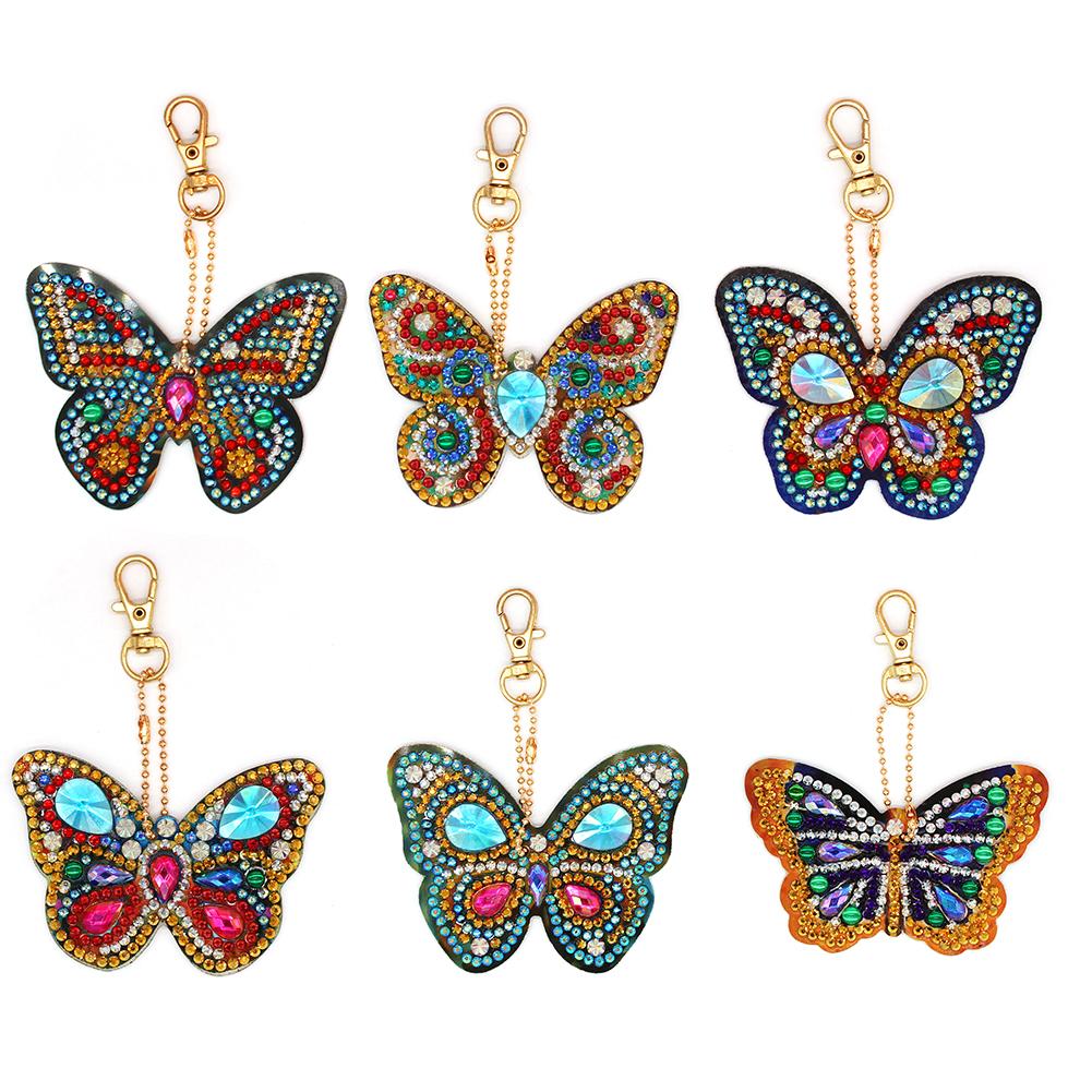 6Pcs Diy Butterfly Full Drill Special Shaped Diamond Painting Keychain Gift gbfke