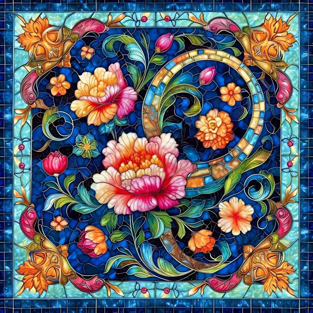 Glass Style Flowers 40*40cm(canvas) full round drill diamond painting