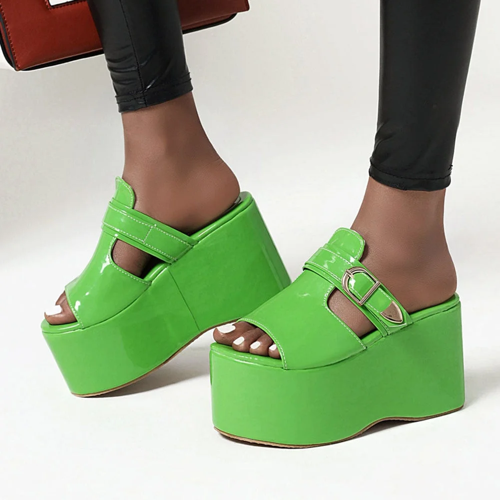 BONJOMARISA 2020 New Unique Geometric Platform Fashion High Heel Wedges Slippers Women Cool Colorful Summer Shoes Woman