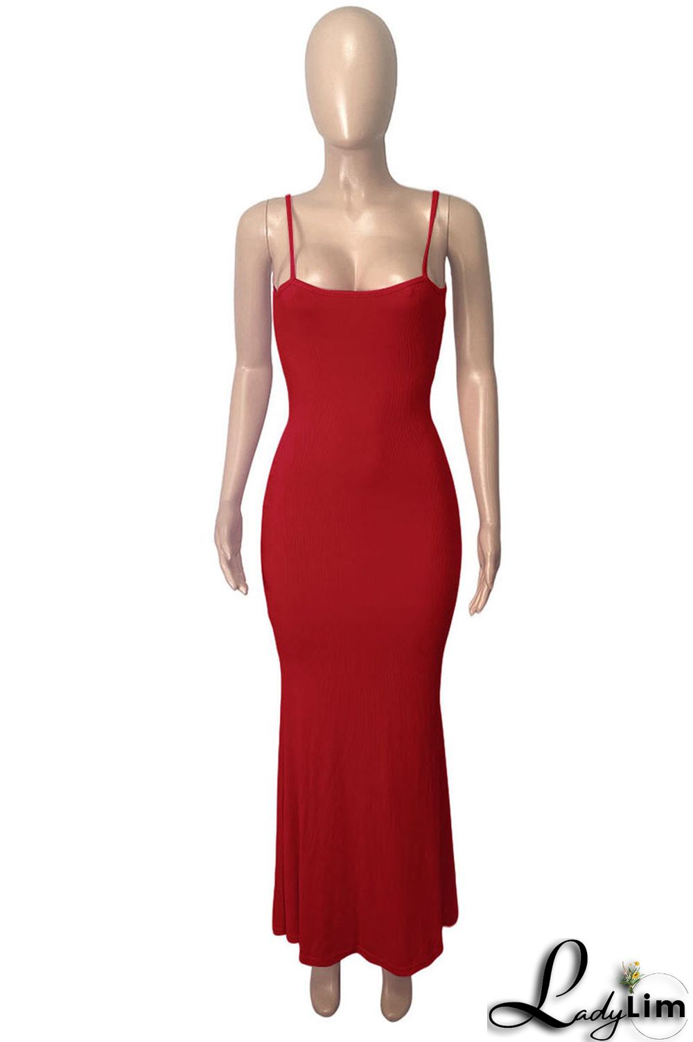 Red Sexy Solid Split Joint Spaghetti Strap Sling Dress Dresses