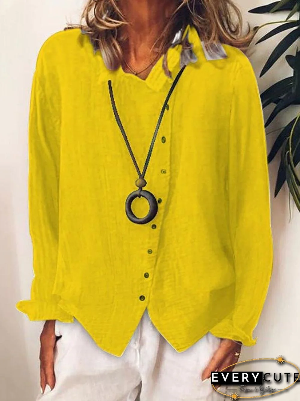 Loose Solid Buttons Long Sleeves Blouses