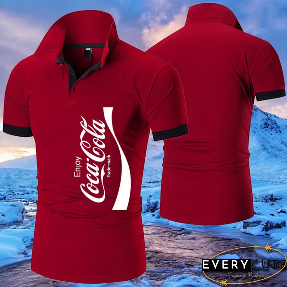 High Quality Coca-Cola Sport T Shirt Men's Fashion Personality Cultivating Hip Hop Short-sleeved Shirt Polo Shirts Plus Size