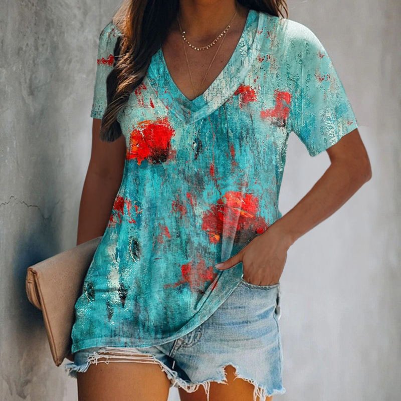 Water lilies Oil Painting Tie-dye Printed Women's T-shirt