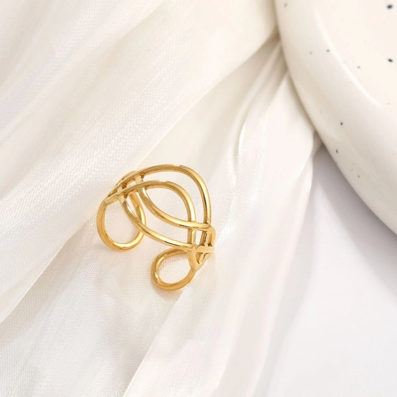 Basic Minimalist Classic Style Irregular Pentagram Lines 304 Stainless Steel Plating Open Rings