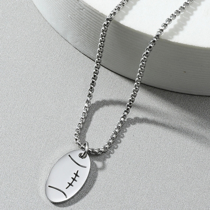 European And American Hip Hop Stainless Steel Chain Rugby Pendant Necklace