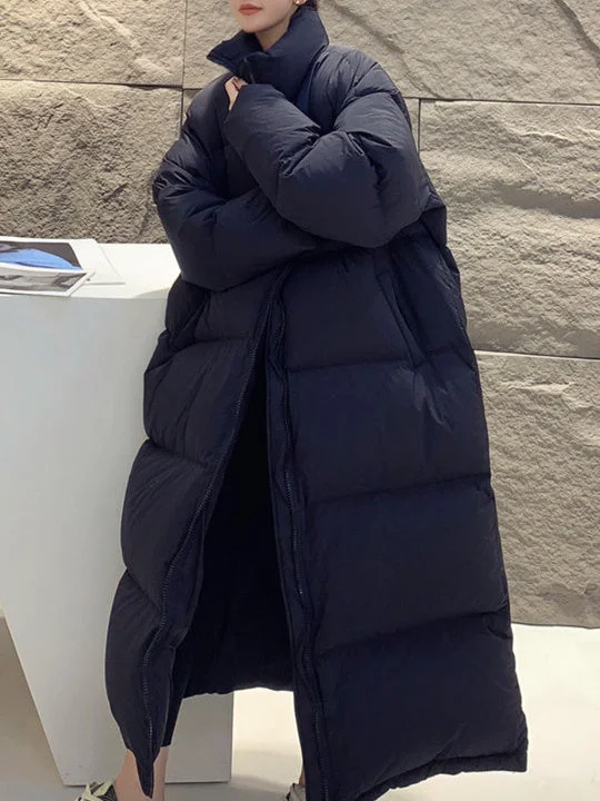 Women Long Sleeve Solid Zipper Loose Down Jacket Coats