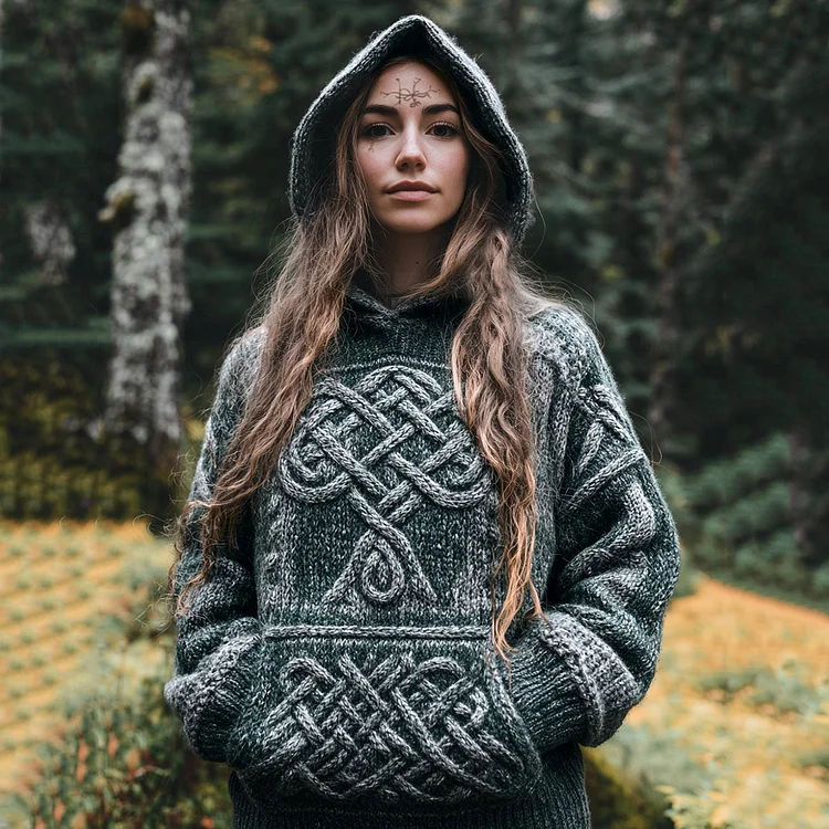 Women's Viking Tribal Tree Of Life Celtic Jacquard Hooded Sweater