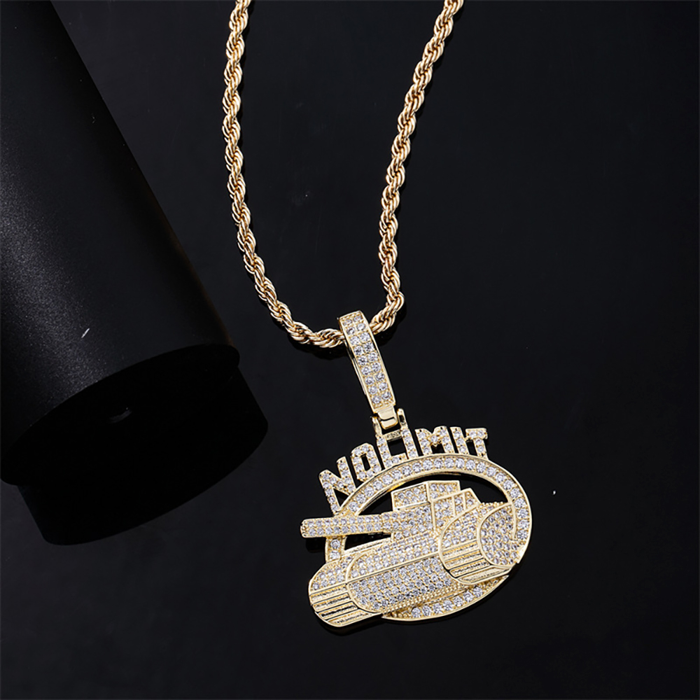 Letter No Limit Tank Shape Gold/Silver Iced Out Pendants